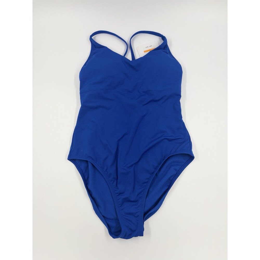 Speedo Womens Solid V-Neck One Piece Swimsuit Small S Deep Sapphire NWT $58